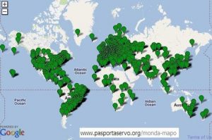 Het wereldwijde reisnetwerk van Esperanto met de naam Pasporta Servo
